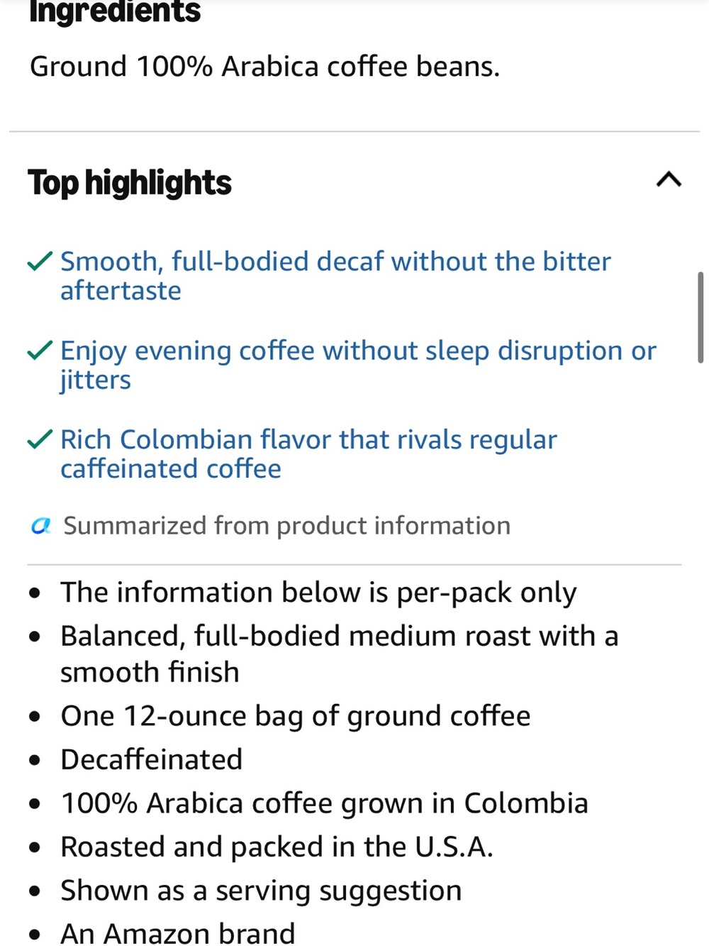 Amazon fresh decaf Columbia medium roast ground coffee 2 12oz bags NEW - Picture 6 of 7